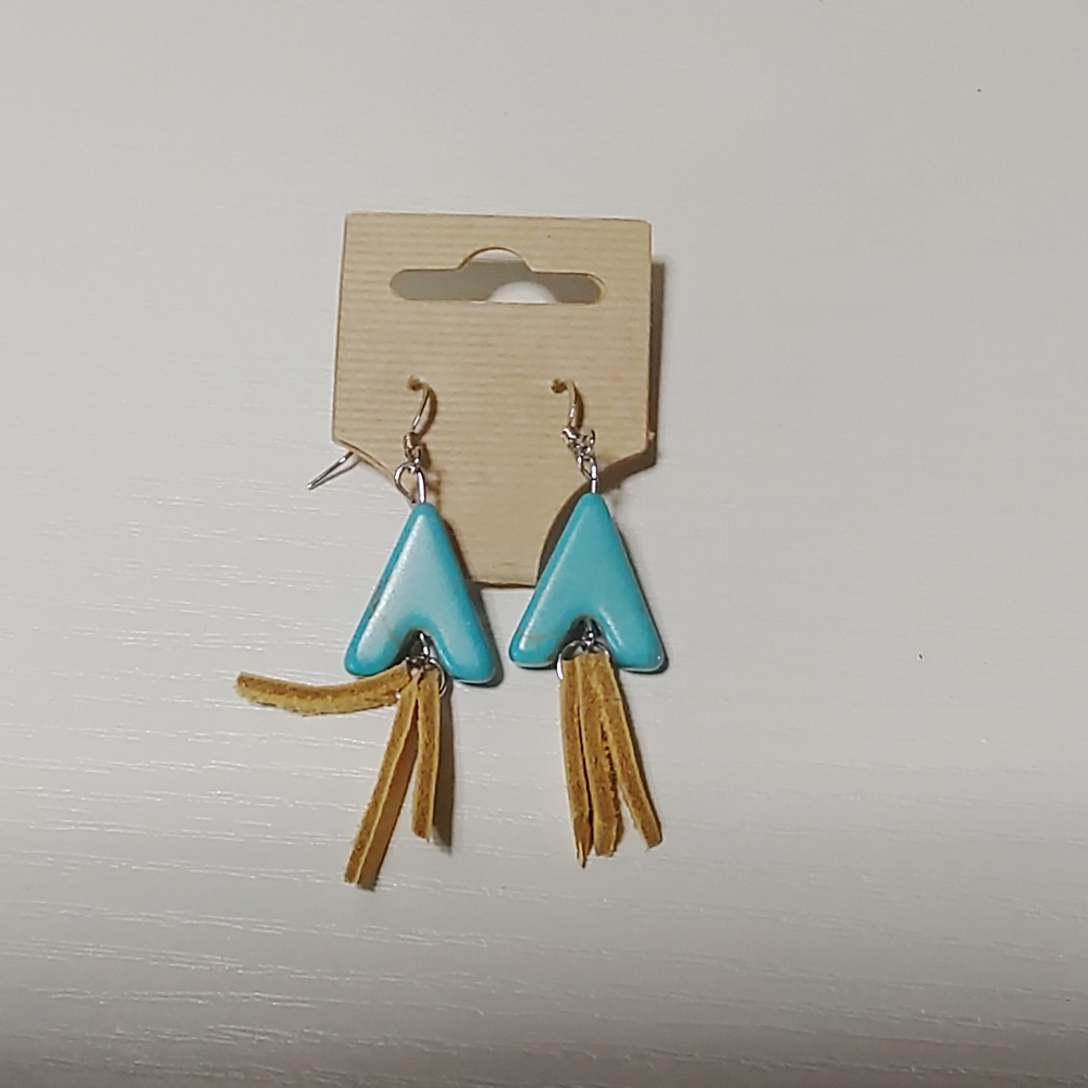 Turquoise Triangle Earrings with Tassels